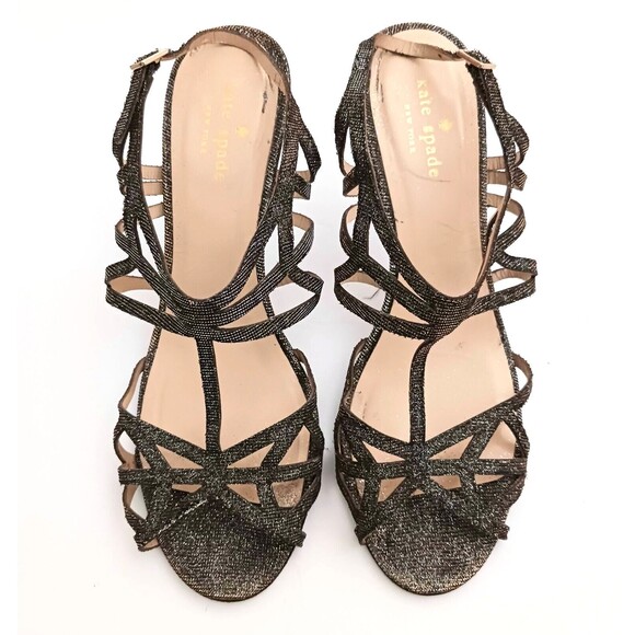 Kate Spade New York Issa Metallic Strappy Heeled Dress Sandal Sz 8 Made in Italy - Picture 2 of 10